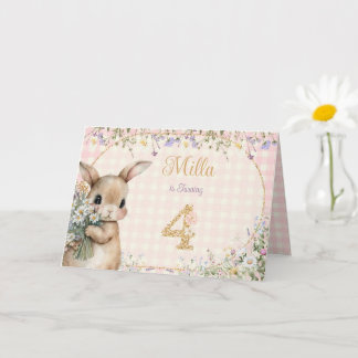 Lapin de jardin | Carte d'anniversaire rose pour 4