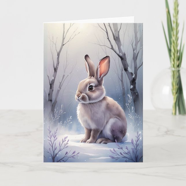 Lapin de la forêt enneigée hivernale Carte de vœux (Devant)