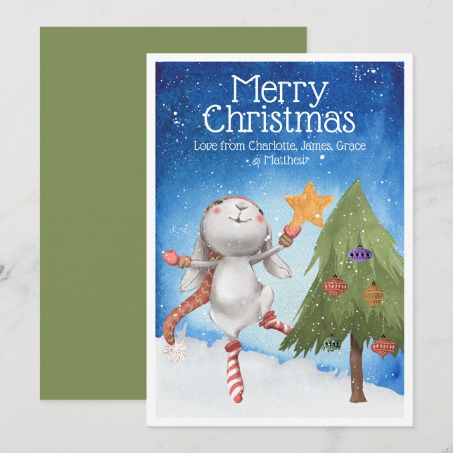 Lapin de Noël Lapin Décoration Arbre Carte Neige (Devant / Derrière)