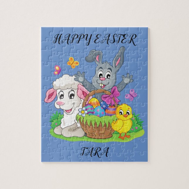 lapin de Pâques, agneau et puzzle de poussins pers (Vertical)