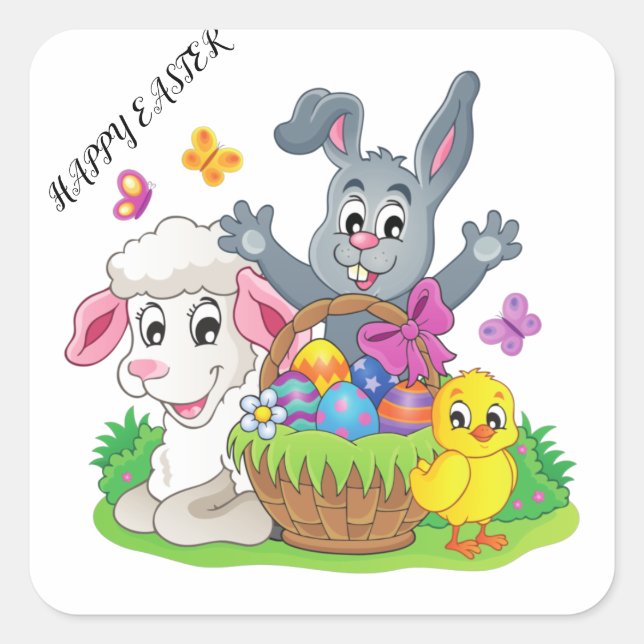 lapin de Pâques, autocollants d'agneau et de pouss (Devant)