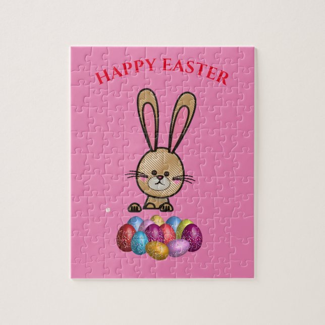 Lapin de Pâques avec puzzle d'oeufs étincelants. (Vertical)