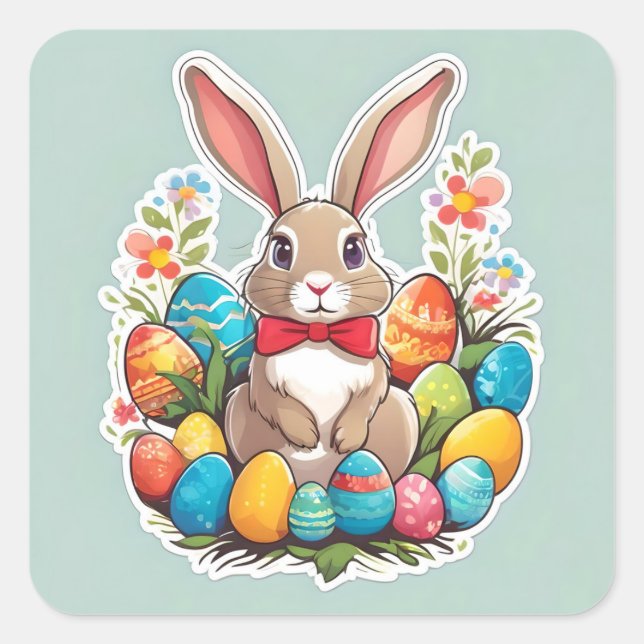 lapin de Pâques Brown avec autocollant d'oeufs. (Devant)
