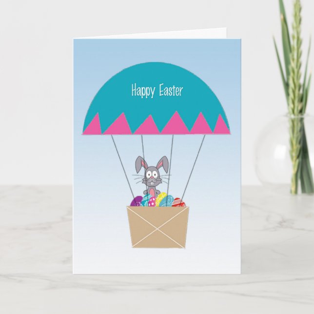Lapin de Pâques dans la carte de ballon à air chau (Devant)