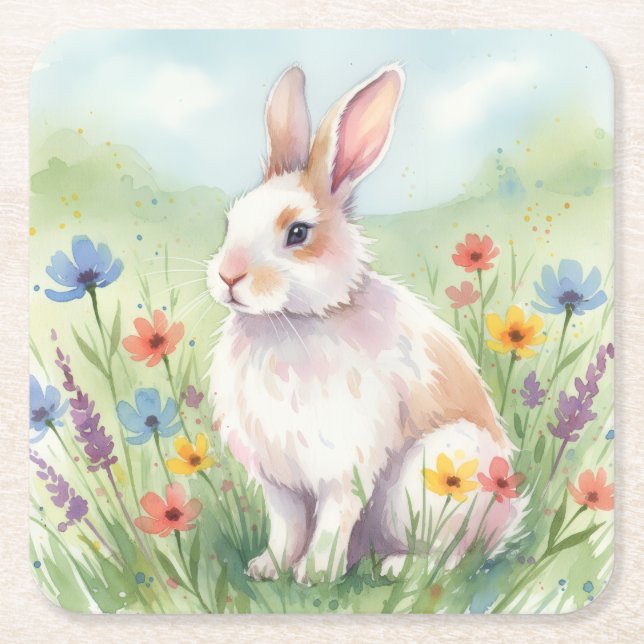 Lapin de Pâques fantaisiste dessous de verre carré (Devant)
