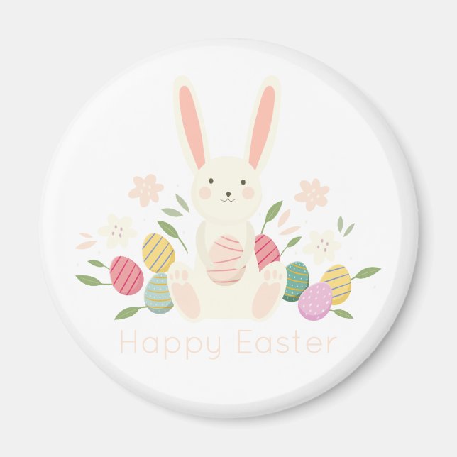 Lapin de Pâques Floral Simple | Magnet (Devant)