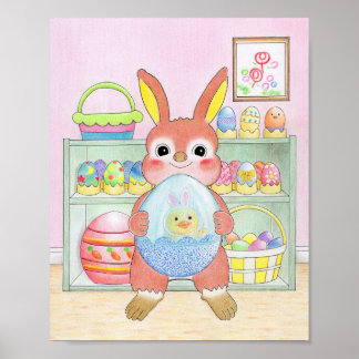 Lapin de Pâques Œufs Colorés Affiche Enfants Migno