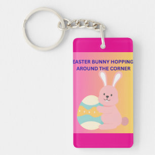 Lapin de Pâques sautant au coin Porte-clés