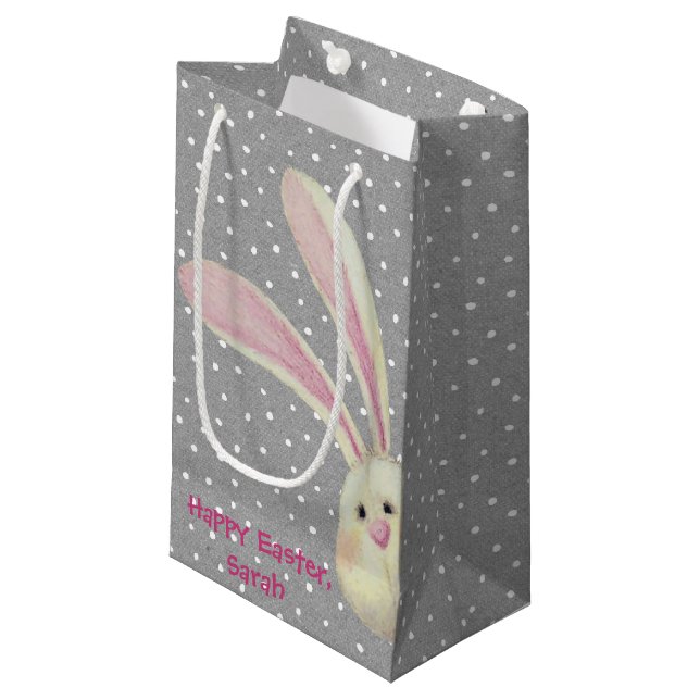 Lapin de Pâques sur un sac cadeau Pois (Devant Angle)