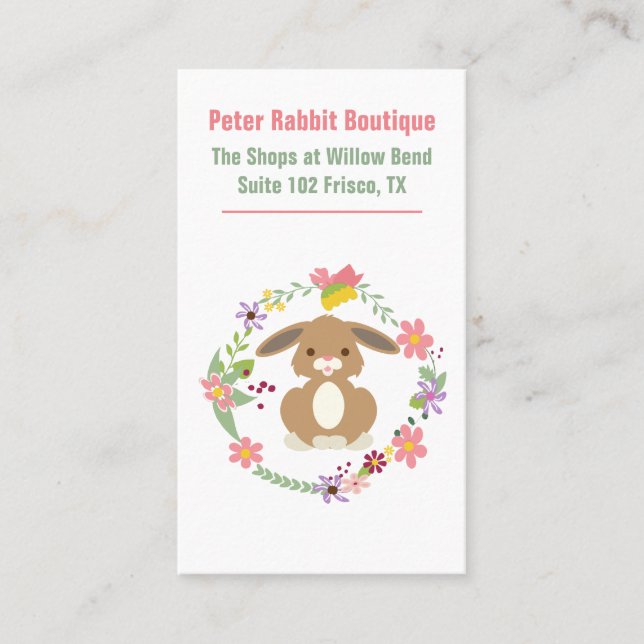 Lapin doux et carte de visite floral de guirlande (Devant)