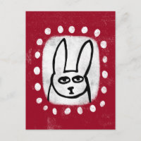 Lapin Drôle Sur Carte Postale Rouge