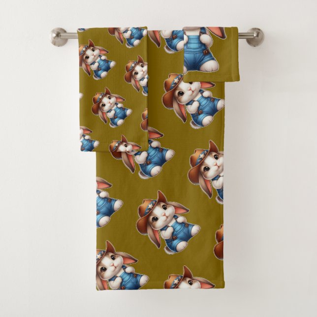 Lapin en tenue Cowboy avec Casquette et coutures (En situation)