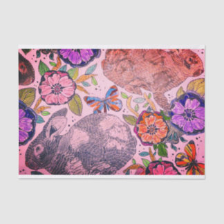 LAPIN ET FLEURS de papier de soie de soie