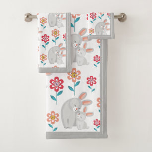 Lapin et lapin, fleurs gris motif Fête des mères