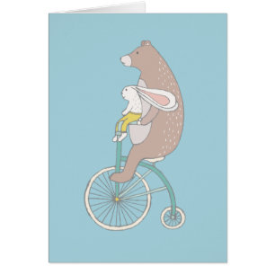 Lapin et ours Whimsical Riding a Bike Blank