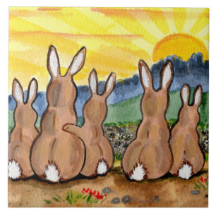 Lapin et Sunrise Jaune Trivet de Carreaux 6"