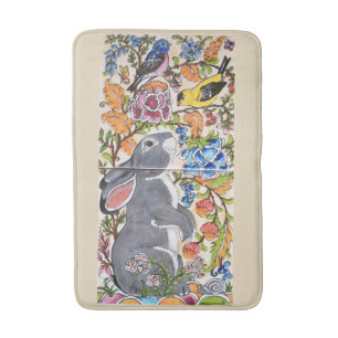 Lapin et tapis de bain floraux Jacobean d'oiseaux