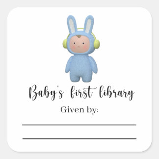 Lapin garçon - Étiquette de livre pour Baby Shower