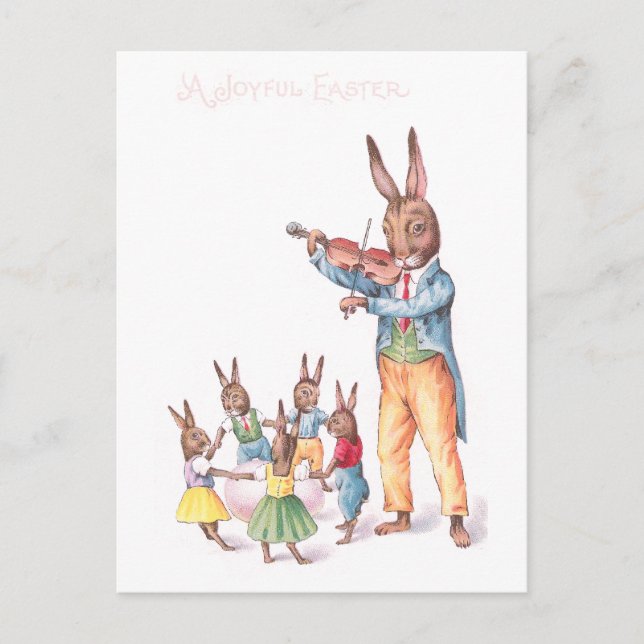 Lapin Jouer Violon Vintage Carte Pâques (Devant)