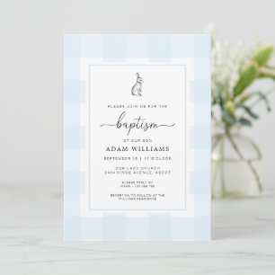 Lapin Lapin Bleu En vichy Baptême Invitation