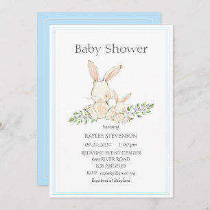 Lapin Lapin Blue Modern Baby shower Invitation