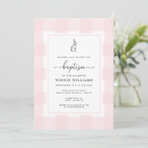 Lapin Lapin Rose En vichy Baptême Invitation