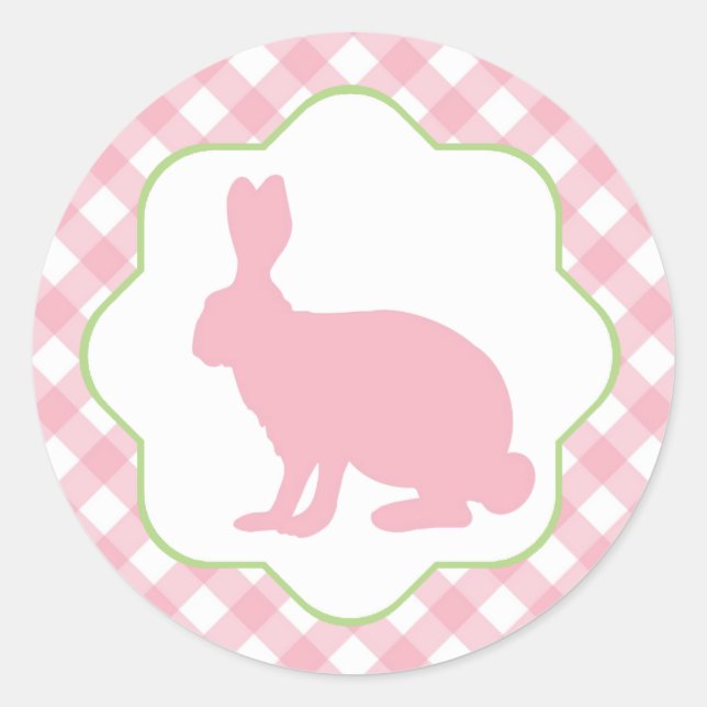 lapin lapin rose en vichy chèques autocollants ron (Devant)