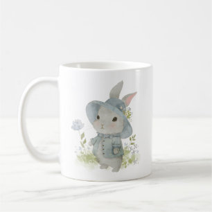 lapin mignon en robe avec des fleurs tasse de café