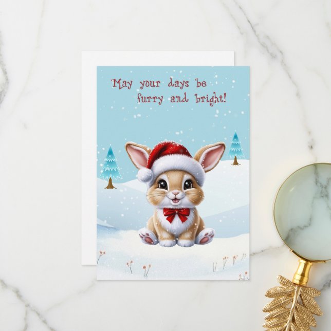 Lapin mignon lapin en neige Carte de Noël (Devant/Arrière en situation)