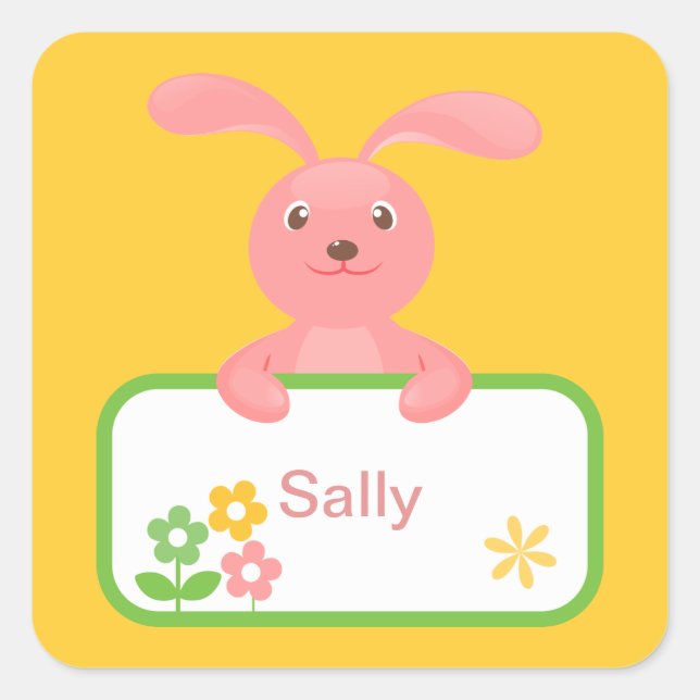 Lapin rose et Étiquette de fleurs (Devant)