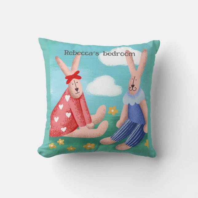 Lapins à l'aspect rétro avec coussin de nom modifi (Recto)