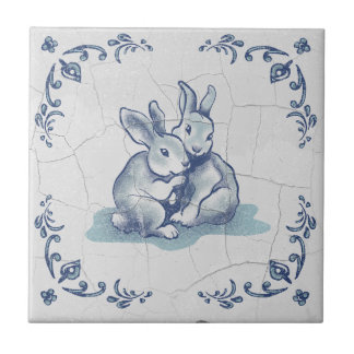 Lapins amicaux en céramique carreau de Delft