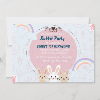 lapins colorés et roses pour invitation d'annivers