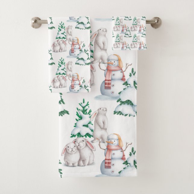 Lapins de neige Arbres Aquarelle de neige Noël  (En situation)