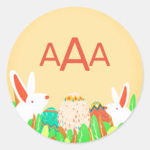 LAPINS DE PÂQUES AUTOCOLLANT ROND MONOGRAMME PERSO