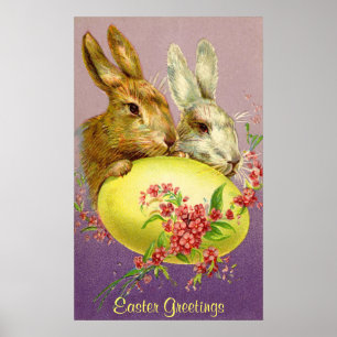 Lapins de Pâques et affiche vintage d'oeuf