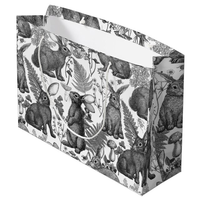Lapins et flore boisée2 Grand sac cadeau (Dos Angle)