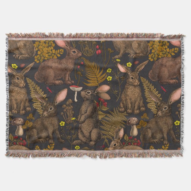 Lapins et flore boisée Jeter la couverture (Devant)