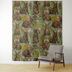 Lapins et flore boisée Tapisserie