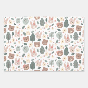 Lapins et ours Papier à envelopper Feuille plate E
