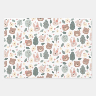 Lapins et ours Papier à envelopper Feuille plate E