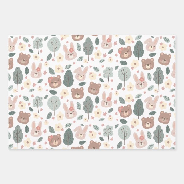 Lapins et ours Papier à envelopper Feuille plate E (Devant)