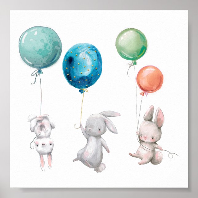 Lapins roses ballons Impression d'art (Devant)