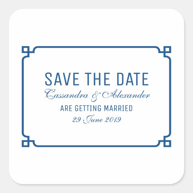 Lapis Blue Deko Chic Save the Date Quadratischer Aufkleber (Vorderseite)