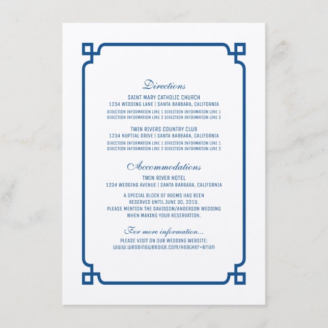 Lapis Blue Deko Chic Wedding Info Card Begleitkarte (Vorderseite)