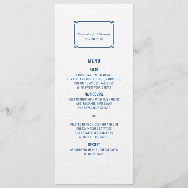 Lapis Blue Deko Chic Wedding Menu Menükarte (Vorderseite)