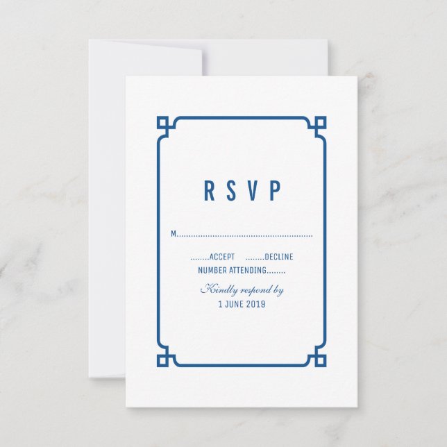 Lapis Blue Deko Chic Wedding RSVP Karte (Vorderseite)