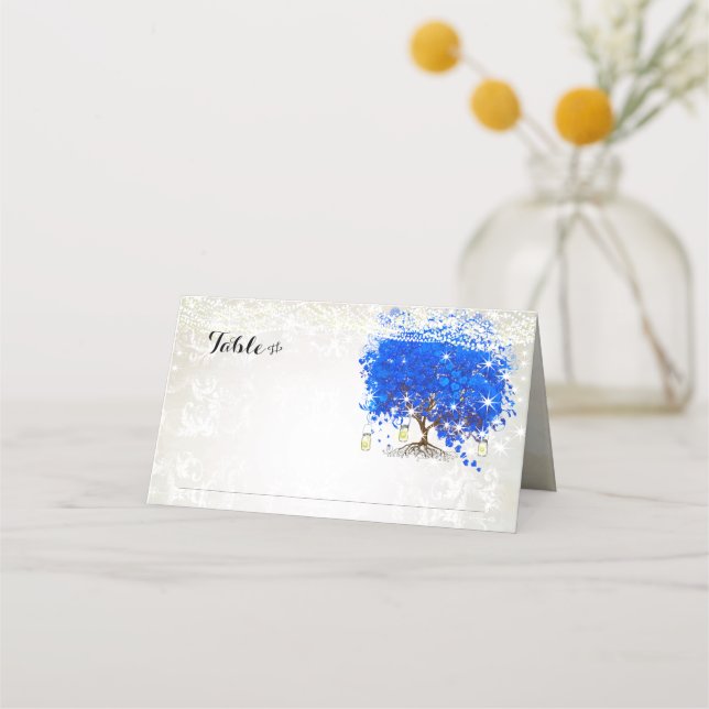 Lapis Blue Heart Leaf Tree Hochzeit Platzkarten (Rückseite)