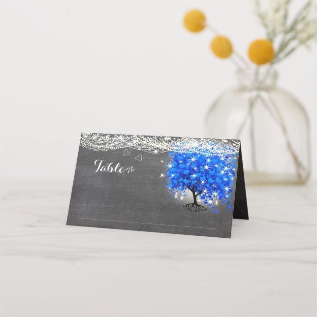 Lapis Blue Heart Leaf Tree Hochzeit Platzkarten (Vorderseite)