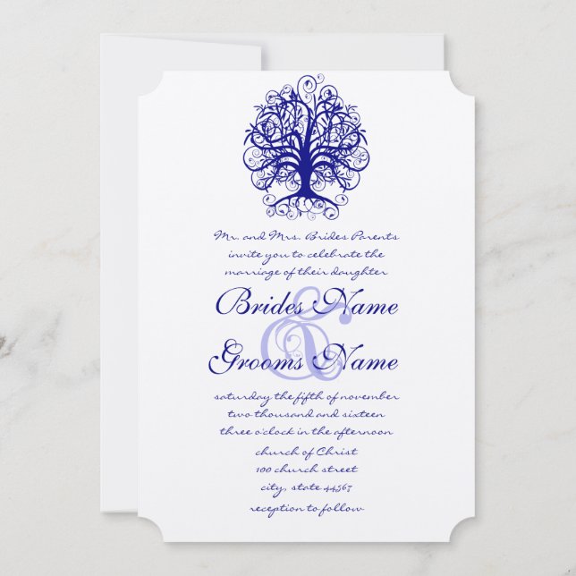 Lapis Blue Romantic Tree Wedding Einladungen (Rückseite)